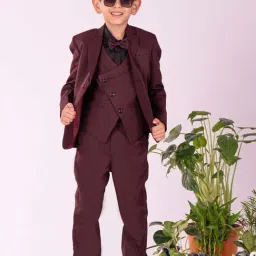 VASTRAMAY Boys Black & Maroon Solid Full Sleeves Suit Sets-image-117