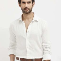 Rare Rabbit White Regular Fit Textured Shirt-image-32