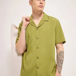THE BEAR HOUSE Men Cuban Collar Abstract Printed Casual Shirt-image-91