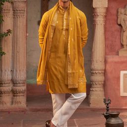 Jompers Men Floral Embroidered Regular Sequinned Kurta with Pyjamas & With Dupatta image 3