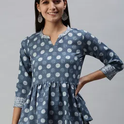 SheWill Blue Mandarin Collar Regular Top-image-15