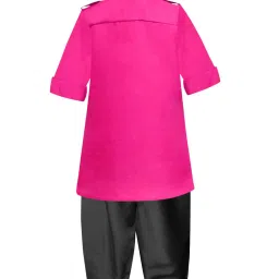 A.T.U.N. Fuchsia & Black Solid Full Sleeves Pathani Kurta with Pyjamas image 2