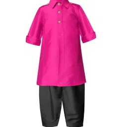 A.T.U.N. Fuchsia & Black Solid Full Sleeves Pathani Kurta with Pyjamas image 1