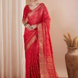 Saree Mall Red Georgette Self Saree with Blouse Piece-picture-26