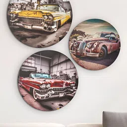 Home Centre Brown And Yellow 3 Pieces Vintage Car Printed Canvas Wall Art-image-21