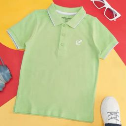 Pantaloons Junior Ash Green Cotton Logo Polo T-Shirt-picture-45