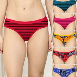 AROUSY Blue & Red Printed Bikini Panties - Pack Of 6-image-92