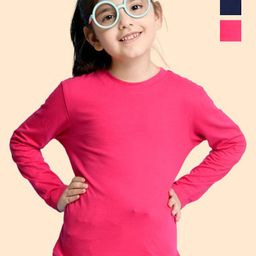 NUSYL Pack Of 2 Girls Solid Round Neck Cotton T-shirts-picture-37