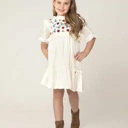 Cherry Crumble Girls Self Design Embroidered Fit & Flare Knee Length Dress-image-80