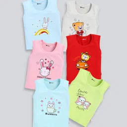 MoonKids Kids Pack Of 6 Printed Cotton Basic Vests-38