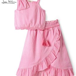 ARIAS By LARA DUTTA Girls Striped Pure Cotton Top with Skirt-image-40