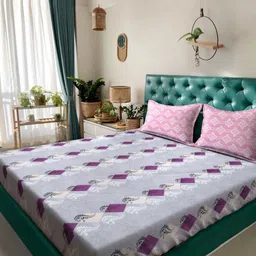 KLOTTHE Purple Geometric 400 TC Pure Cotton Double Bedsheet with 2 Pillow Covers-image-53