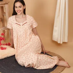 Sweet Dreams Women Ethnic Motifs Printed Pure Cotton Maxi Nightdress-image-63