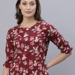 Style Quotient Maroon Floral Print Crepe Top-image-14