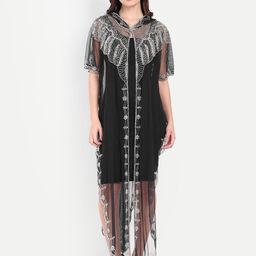 HAUTEMODA V-Neck Open Front Net Shrug-image-10