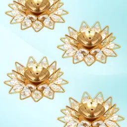 DARIDRA BHANJAN Gold-Toned 4 Pieces Crystals Diyas-image-90