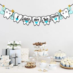 Zyozi I Got My First Tooth Banner Decoration For Baby Boy, Blue - length 132 cm-13