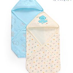Babyoye Eco-Conscious 100% Cotton with Eco Jiva Finish Hooded Towel Whale Fish Printed - Blue & White-image-41