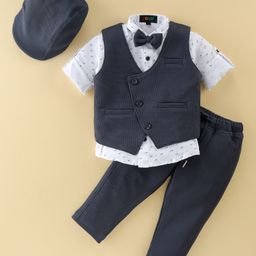 Robo Fry Full Sleeves Cotton Checkered Party Suit with Bow and Cap - Black-image-71