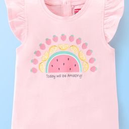 Babyhug 100% Cotton Half Sleeves Tee With Fruit Graphics & Frill Detailing- Peach-image-62