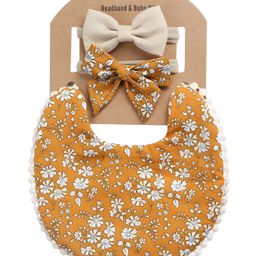 Bembika Baby Feeding Essential Baby Feeding Bib And Bow Floral- Orange-16