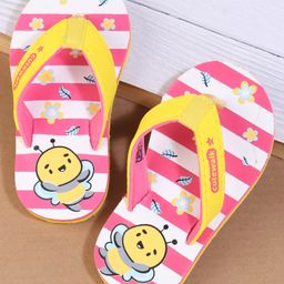 Cute Walk by Babyhug Flip Flops  Striped & Honey Bee Print - Pink-image-73