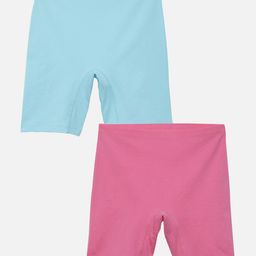 Mackly Pack of 2 Cotton Elastane Solid Shorts - Pink & Turquoise Blue-image-72
