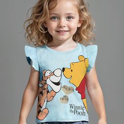 Babyhug Disney Cotton Knit Half Sleeves T-Shirt with Frill Detailing, Sequins Heart Detailing & Winnie the Pooh Graphics - Blue-picture-24