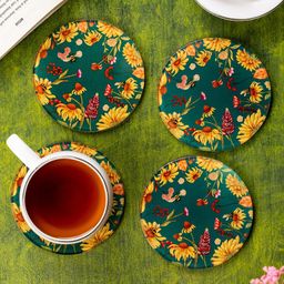 Kolorobia Floral Bliss  Inspired Glass Coasters- Green-image-13