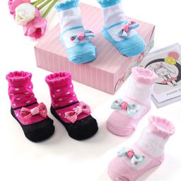 Cute Walk by Babyhug Ankle Length Socks Bow Applique Pack of 3 - Pink & Blue-28
