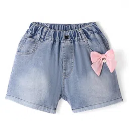 Kookie Kids Solid Shorts with Bow Applique - Blue-picture-30