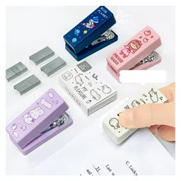 SKB Cute Colorful Kawaii Mini Stapler Cartoon Metal Stapler Set With 400 Pcs Staples - Color & Design May Vary-picture-2