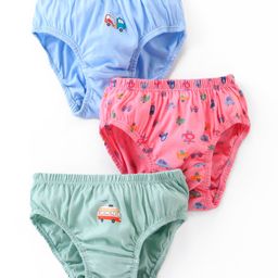 Tango Single Jersey Knit Briefs with Cheetah & Lion Print Pack of 3 - Green Pink & Blue-27