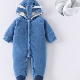 Kookie Kids Full Raglan Sleeves Hooded Winter Wear Romper With Elephant FaceApplique - Blue-image-59