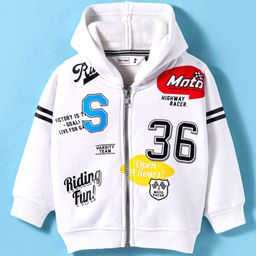 Ruff Fleece Knit Full Sleeves Hooded Sweatjacket Sport Theme Text Print - White-image-19