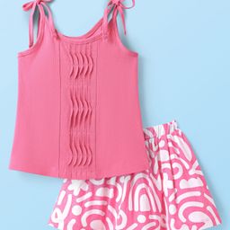 Babyhug Single Jersey Knit Singlet Sleeves Top & Skirt Set with Abstract Print - Pink-image-46