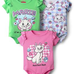 Babyhug Disney 100% Cotton Half Sleeves Onesies With Aristocats Marie Graphics Pack Of 3 - Light Green Pink & Blue-image-60