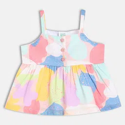 MINI KLUB Cotton Woven Sleeveless Abstract Printed Peplum Top - Blue & Pink-picture-31