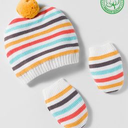 Babyhug Organic Cotton Woollen Knit Cap & Mittens Set with Stripes & Applique Multicolor - Diameter 19 cm-picture-27