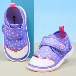 Cute Walk by Babyhug Velcro Closure Hearts Printed Casual Shoes With Lace Detailing - Purple-picture-35