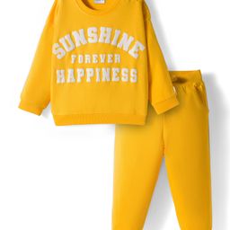 Babyhug Terry Knit Full Sleeves Top and Jogger Set with Sunshine Forever Text Print - Yellow-picture-15
