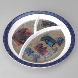 Servewell 3 Partition Round Plate with Spoon and Fork Jurassic World Theme - Blue and Grey image 2