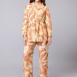 Tamiska By Narendra Kumar Earth Leaf Printed Shirt Collar Neck Shirt With Trousers Co-Ords-image-13