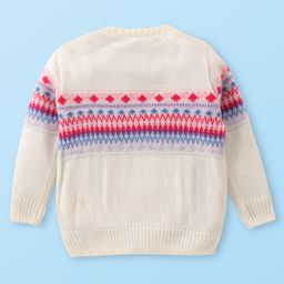 Babyhug Knitted Full Sleeves Aztec Designed Pullover Sweater Set - Off White image 3