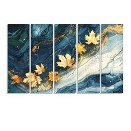 RANDOM Vinyl Navy Blue & Yellow 5 Piece Floral and Botanical Canvas Wall Paintings-picture-33