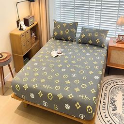 JC HOME Grey & Yellow 220 TC King Bedsheet with 2 Pillow Covers-picture-53