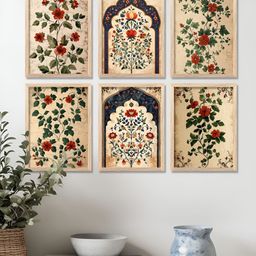 WALLLANE Traditional Brown & Green 6 Pieces Floral And Botanical Wooden Wall Art-image-69