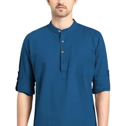 AMRIT TOP WEAR Mandarin Collar Organic Cotton Short Kurta-picture-25