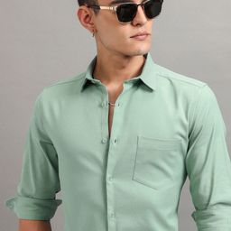 HIGHLANDER Men Spread Collar Solid Cotton Slim Fit Casual Shirt-image-56