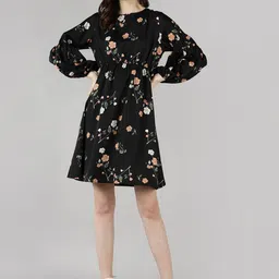Murcia Floral Print Bell Sleeve Crepe Fit & Flare Dress-image-53